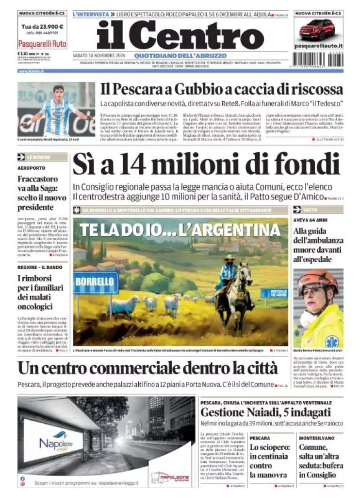 Prima-pagina-il centro-oggi-edizione-del-2024-11-30